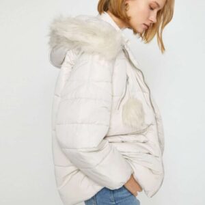 Hooded Short Down Jacket Plush Detailed Woman