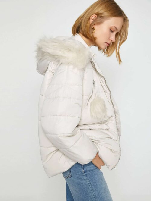 Hooded Short Down Jacket Plush Detailed Woman