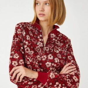 Jacquard Floral Sweater Half Zipper Woman