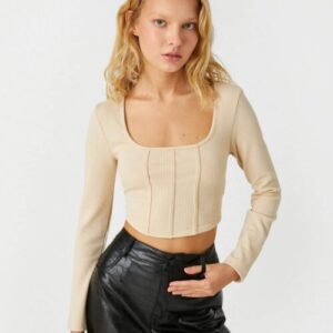 Long Sleeve T-Shirt Crop Square Collar Woman