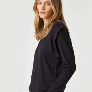 Long Sleeve T-Shirt Round Neck Shoulder Detailed Woman