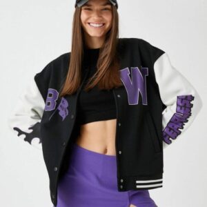 Oversize Bomber College Jacket Printed Fleece Inside Woman