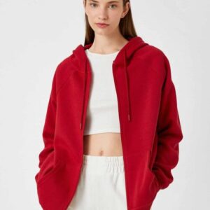 Oversize Zippered Sweatshirt Hooded Pocket Fleece Inside Woman