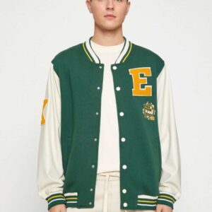 College Jacket Bomber Collar Embroidered Detailed Snap Buttons Pocket