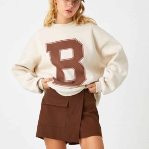 Printed College Sweatshirt Crew Neck Long Sleeve Fleece Inside Woman