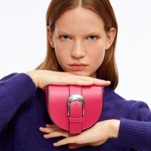 Women's Buckled Shoulder Bag Leather Look