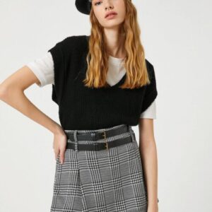 Short Skirt Double Belt Detailed Wide Pleated Woman