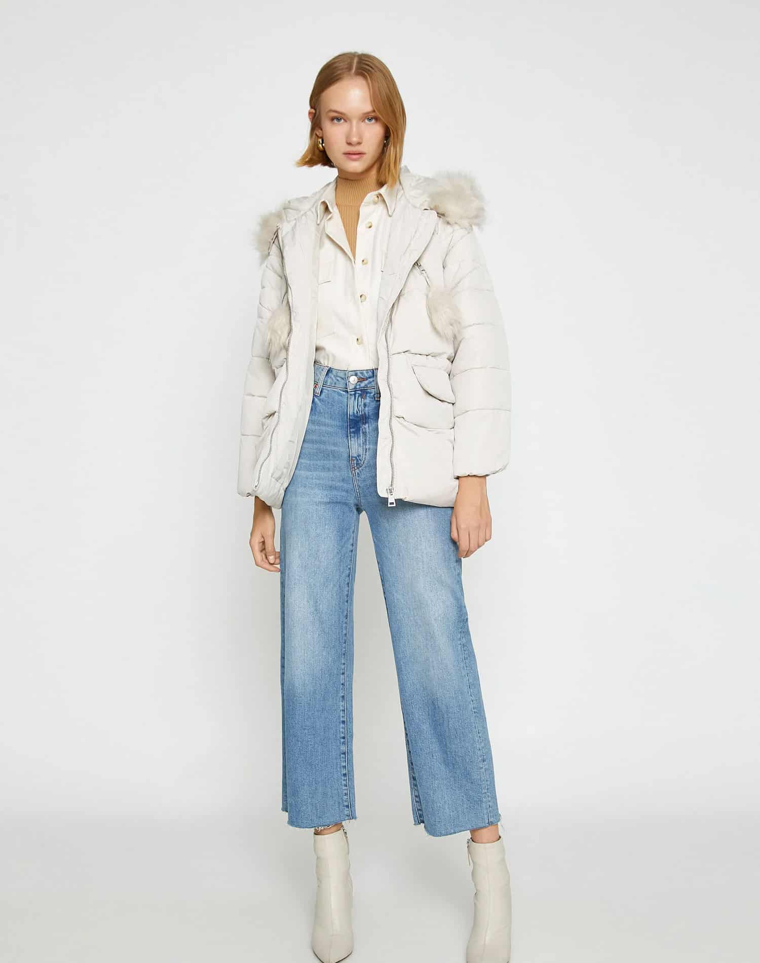 Hooded Short Down Jacket Plush Detailed Woman - Image 2