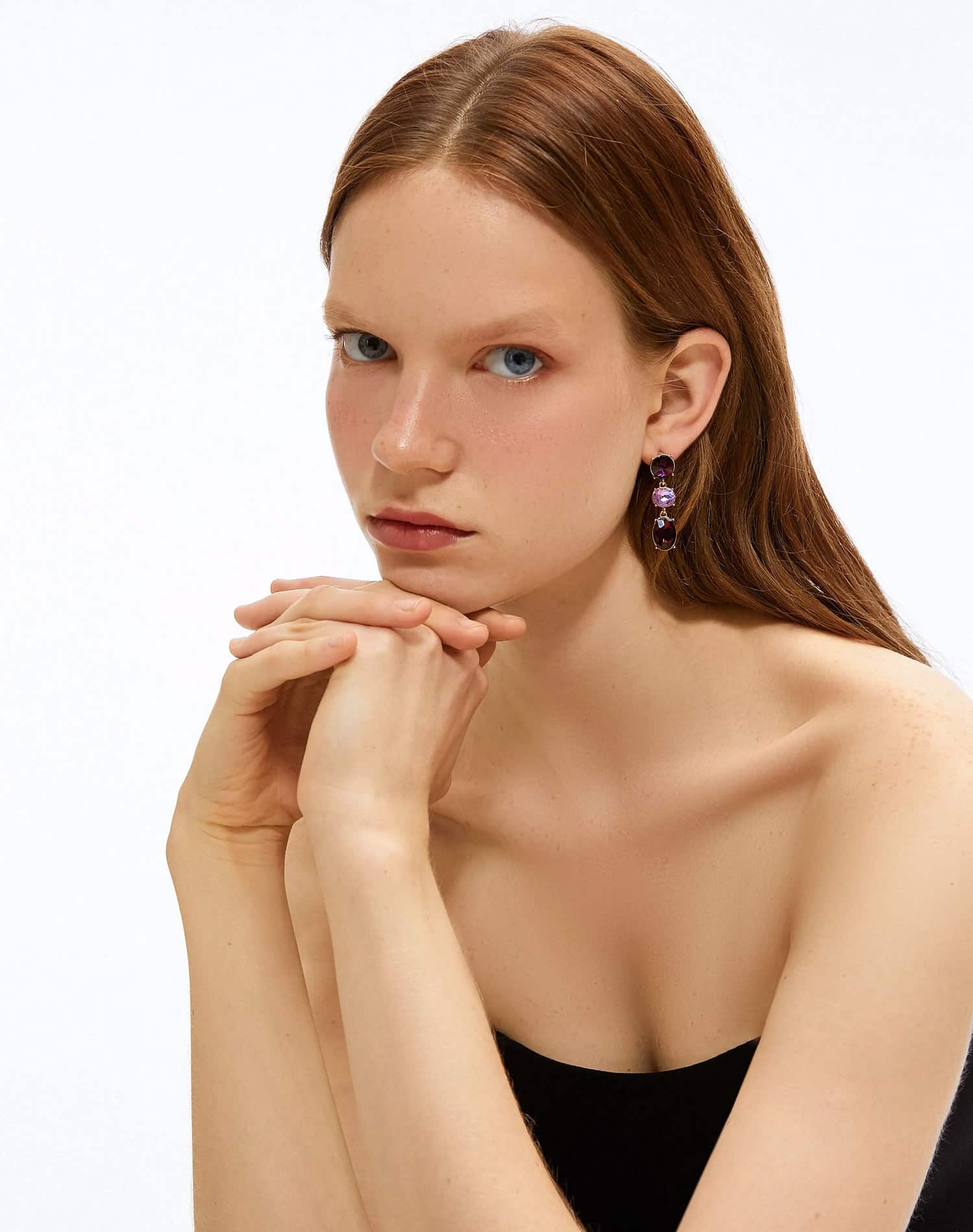 Women’s Colorful Oval Stone Dangle Earrings - Image 2