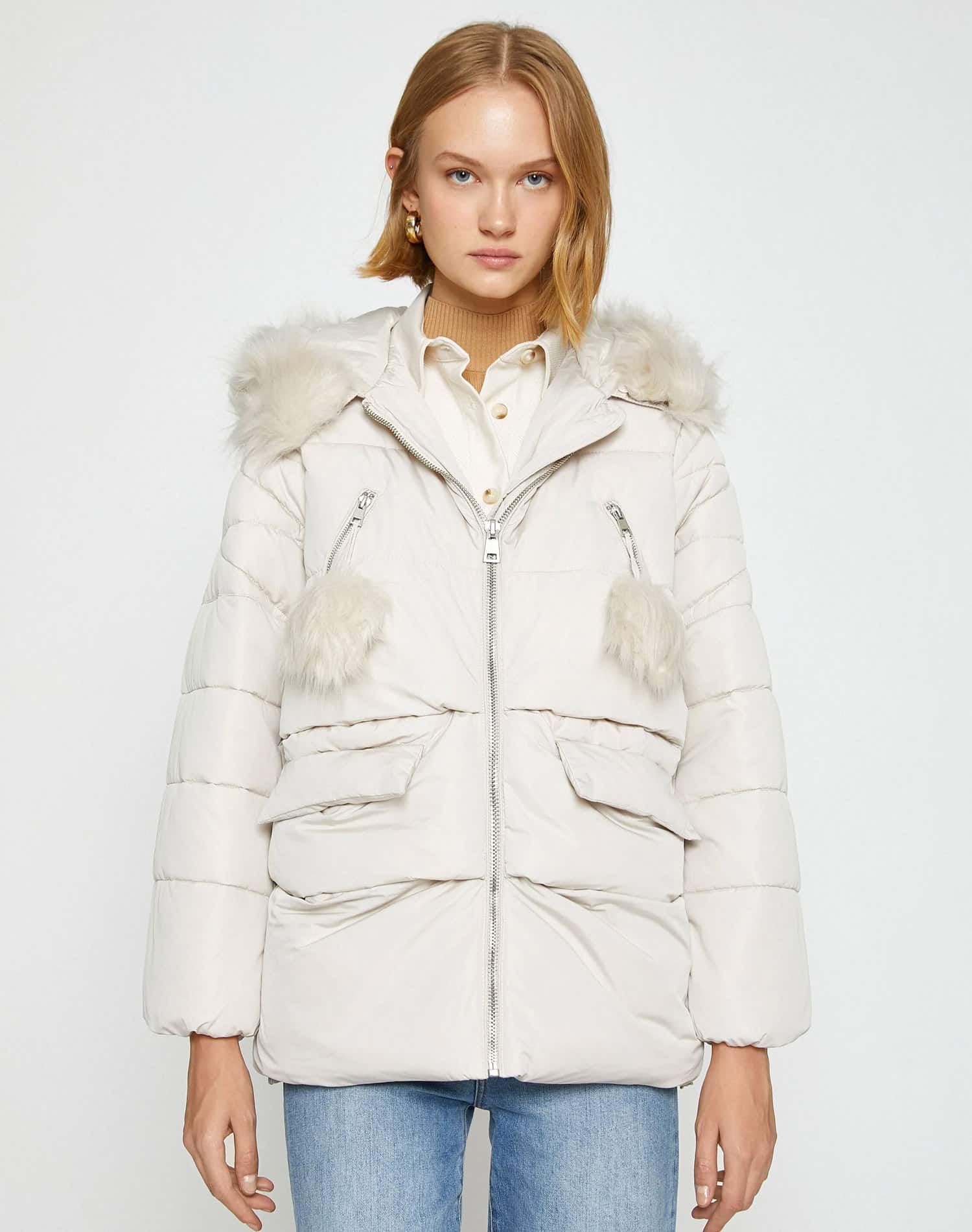 Hooded Short Down Jacket Plush Detailed Woman - Image 3