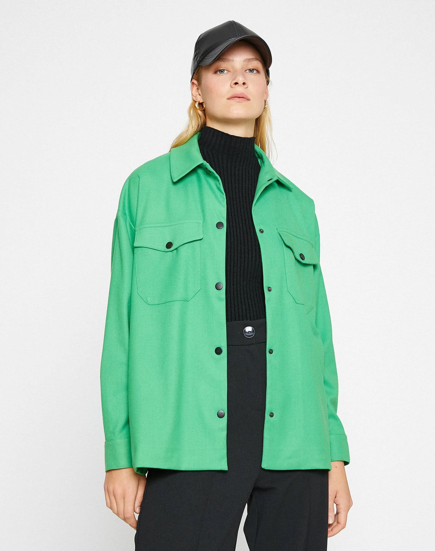 Long Sleeve Shirt Pocket Snap Fastener Woman - Image 3