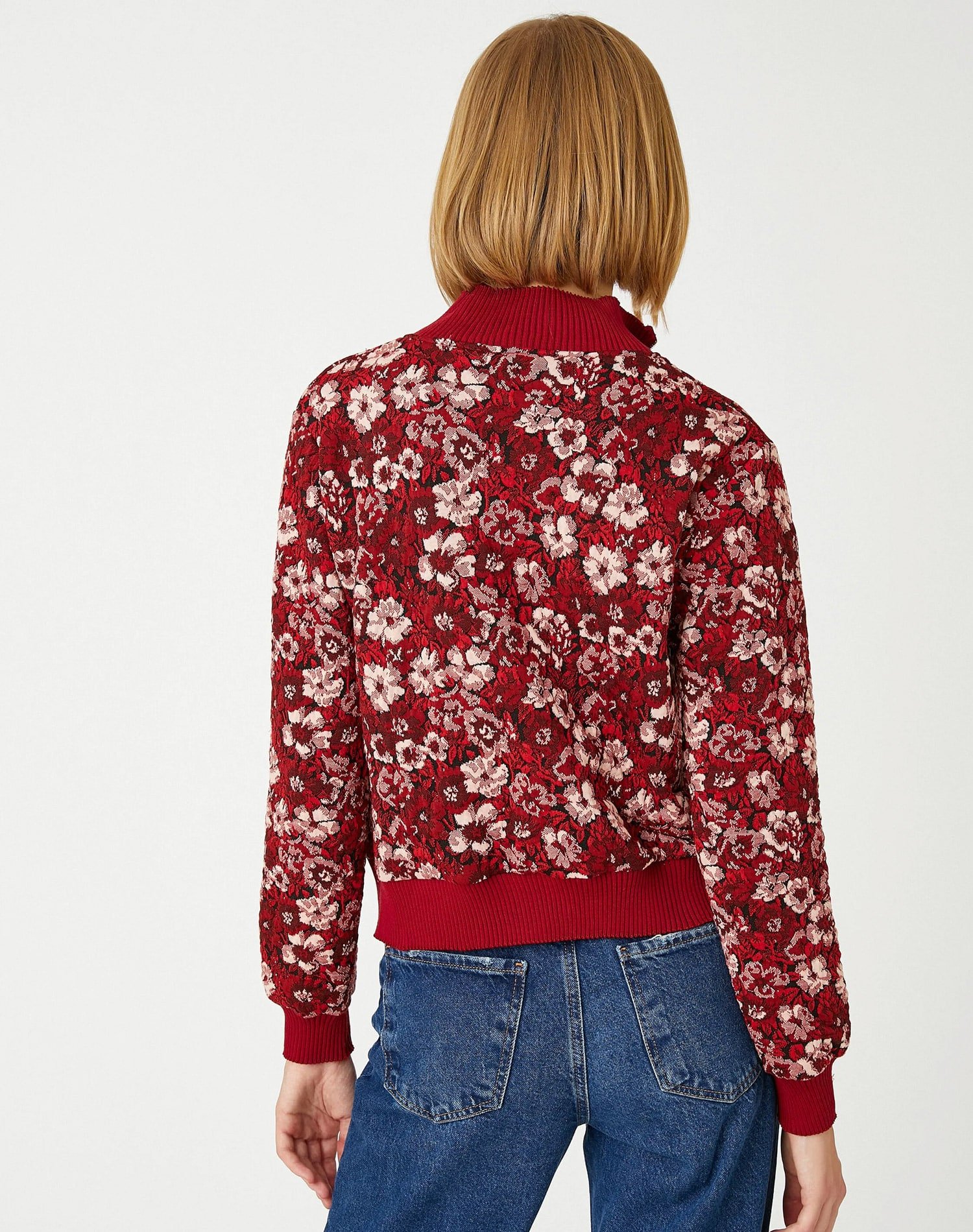 Jacquard Floral Sweater Half Zipper Woman - Image 4