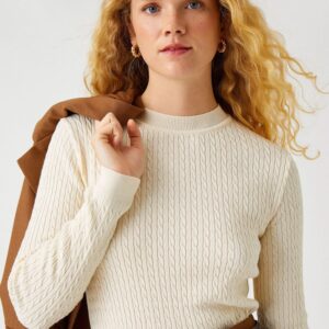 Knitted Detailed Sweater Cream Woman